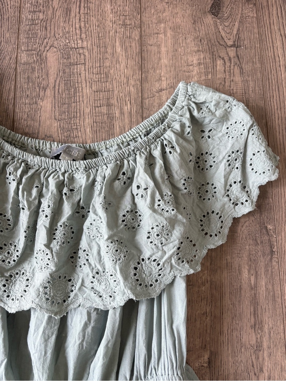 Off-Shoulder Eyelet Midi Dress in Sage Green - Picture 7 of 11